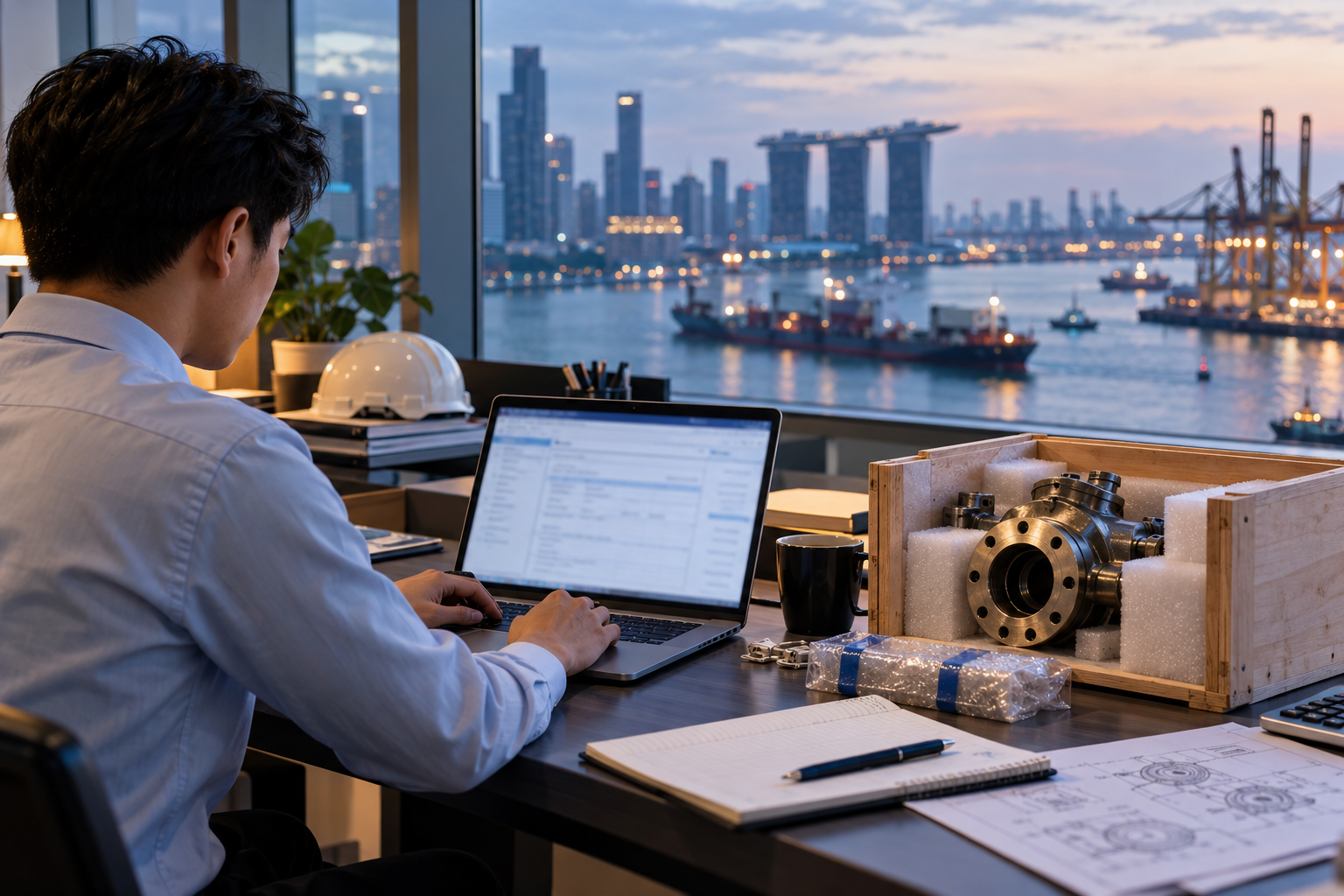 Operations professional preparing a ship spares enquiry